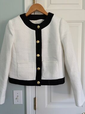 J. Crew Black and White Tweed Jacket with Brass Buttons